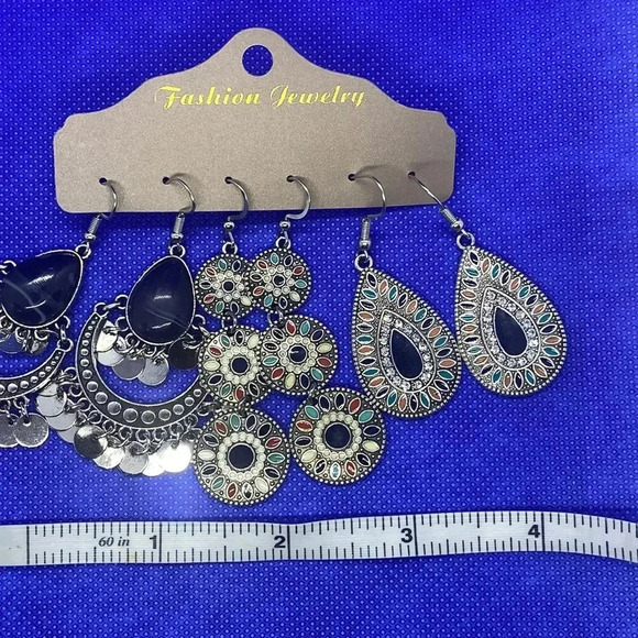 New blue multicolor bohemian hook earrings multipack boho colorful - Picture 2 of 5